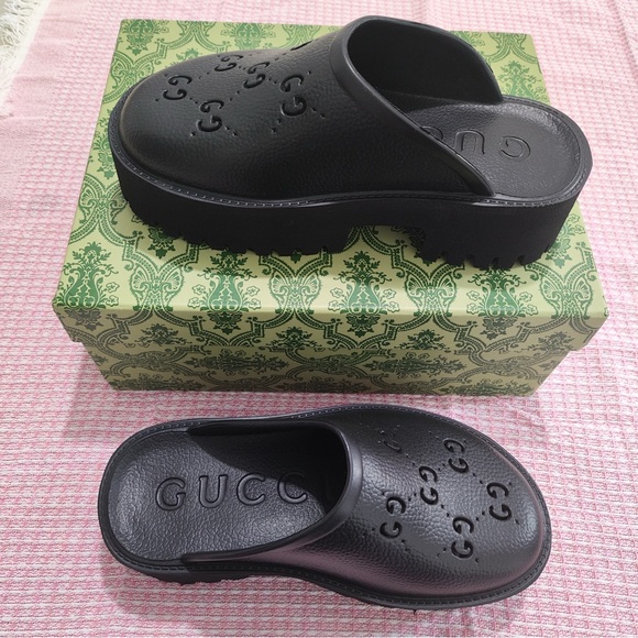 Gucci All Black Slip On Mule Clog Chunky Platform Sole - Picture 4 of 7
